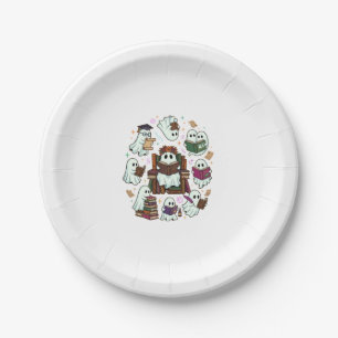 Haloween Reading Ghosts Stacked Books Floral Crown Paper Plate
