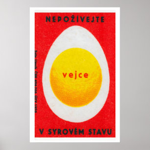 Halved Boiled Egg Matchbox Art Print, Czech Poster