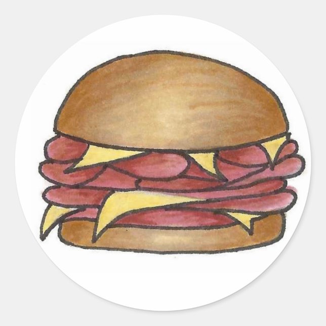 Ham and Cheddar Cheese Sandwich Lunch Food Foodie Classic Round Sticker (Front)