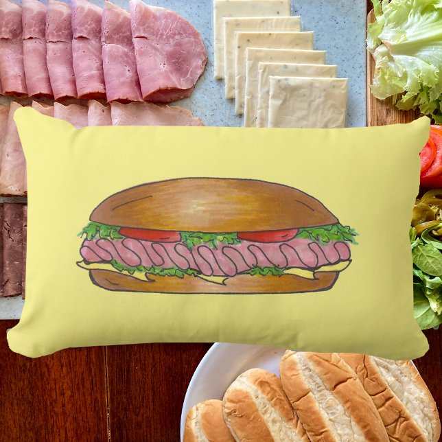 Ham and Cheese Deli Sandwich Sub Hoagie Grinder Lumbar Cushion (Ham and cheese hoagie pillow)