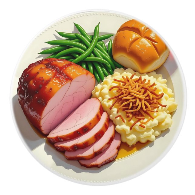 Ham, Beans and Potatoes Dinner Ceramic Knob (Front)
