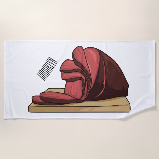 Ham cartoon illustration  beach towel (Front)