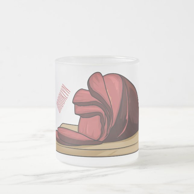 Ham cartoon illustration  frosted glass coffee mug (Center)