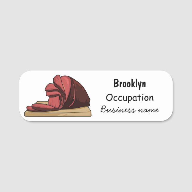 Ham cartoon illustration name tag (Front)
