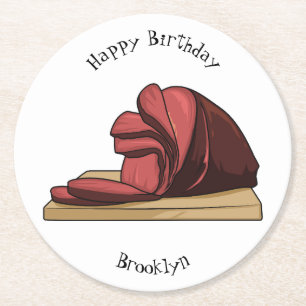 Ham cartoon illustration round paper coaster