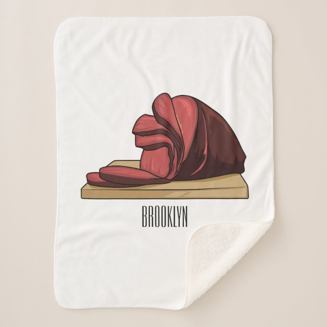 Ham cartoon illustration sherpa blanket (Front)