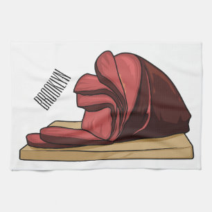 Ham cartoon illustration  tea towel
