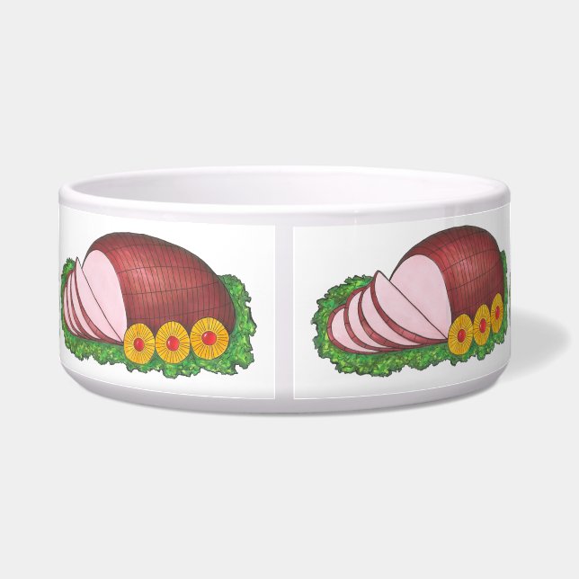 Ham It Up Christmas Hams Funny Holiday Dog Bowl (Back)