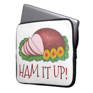 HAM IT UP! Funny Foodie Christmas Holiday Glazed Laptop Sleeve