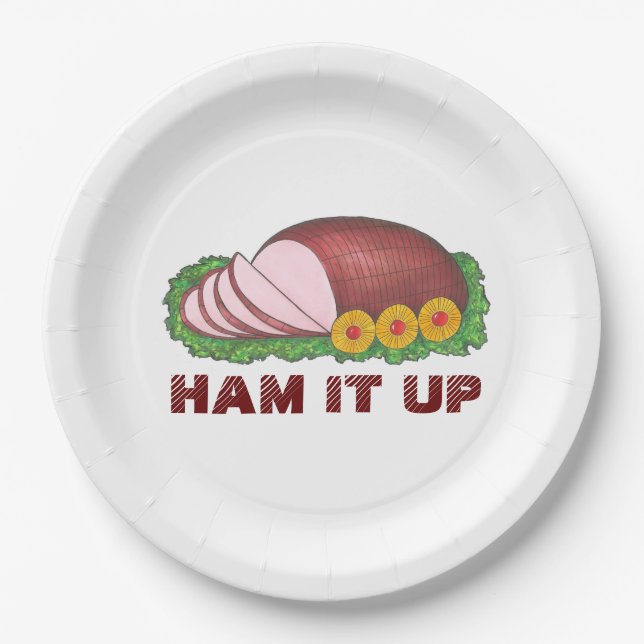 HAM IT UP Holiday Ham Christmas Dinner Food Plates (Front)