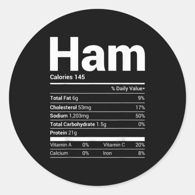 Ham Nutrition Facts Family Matching Christmas Cost Classic Round Sticker (Front)