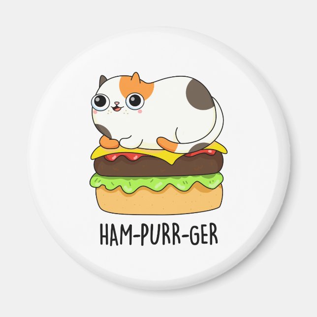 Ham-Purr-Ger Cute Kitty Cat Hamburger Pun Magnet (Front)