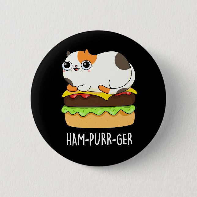 Ham-Purr-Ger Funny Cat Hamburger Pun Dark BG 6 Cm Round Badge (Front)