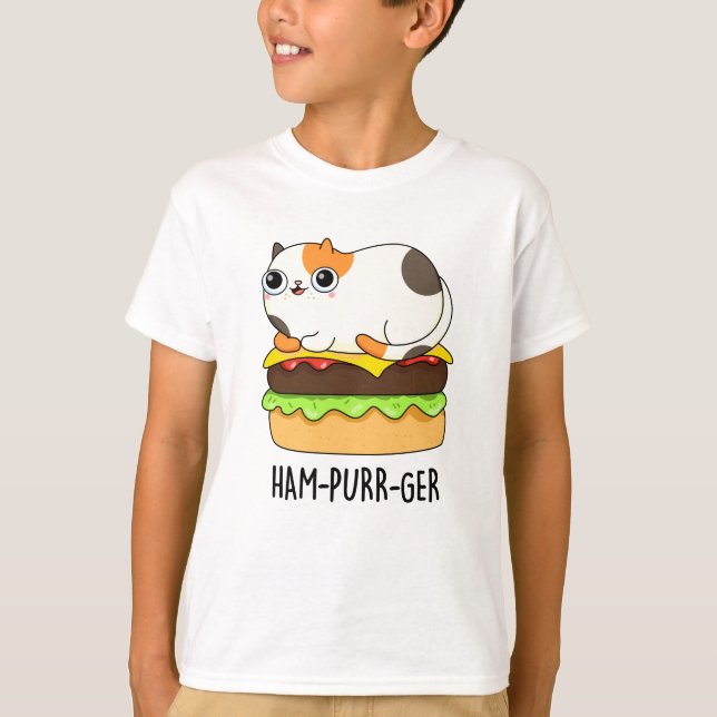 Ham-Purr-Ger Funny Cat Hamburger Pun  T-Shirt (Front)