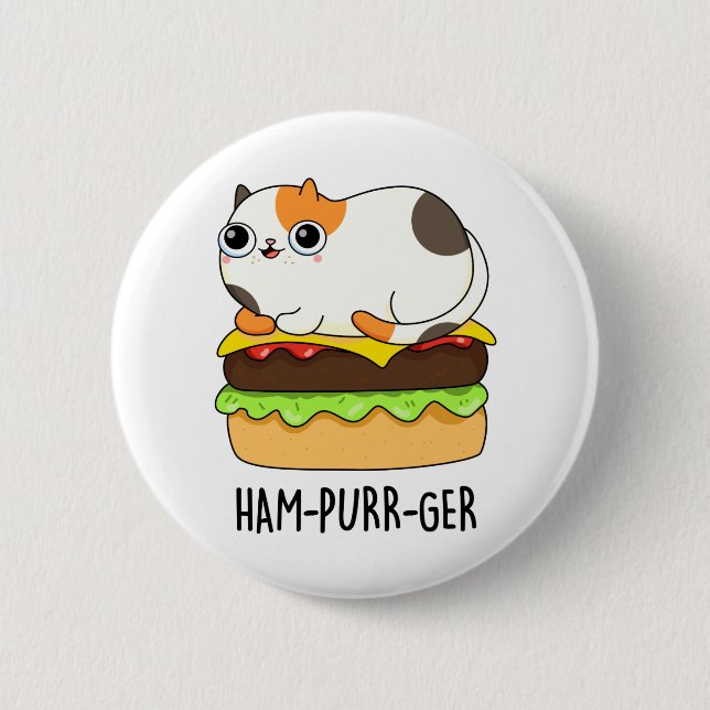 Ham-Purr-Ger Funny Kitty Cat Hamburger Pun 6 Cm Round Badge (Front)