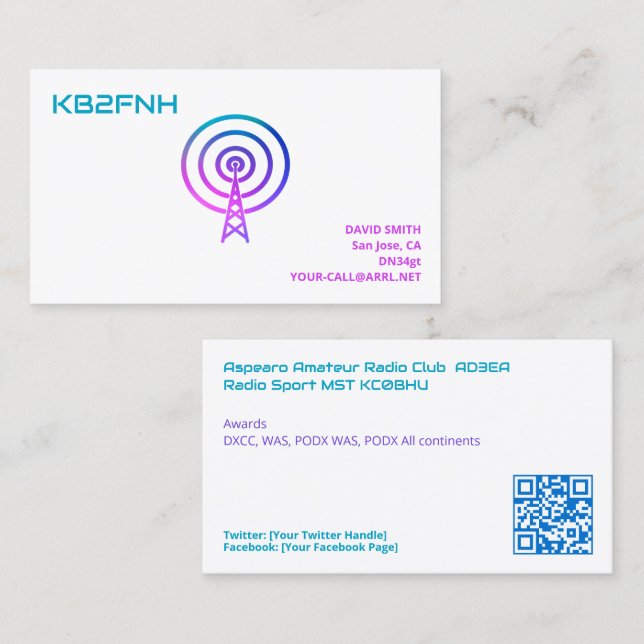 Ham Radio Call Sign Cards Custom QR (Front/Back)