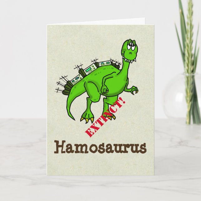 Ham Radio Dinosaur Birthday Card (Front)