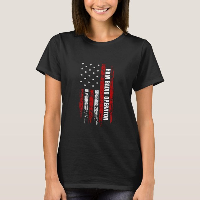 Ham Radio Operator American USA Flag Amateur Radio T-Shirt (Front)