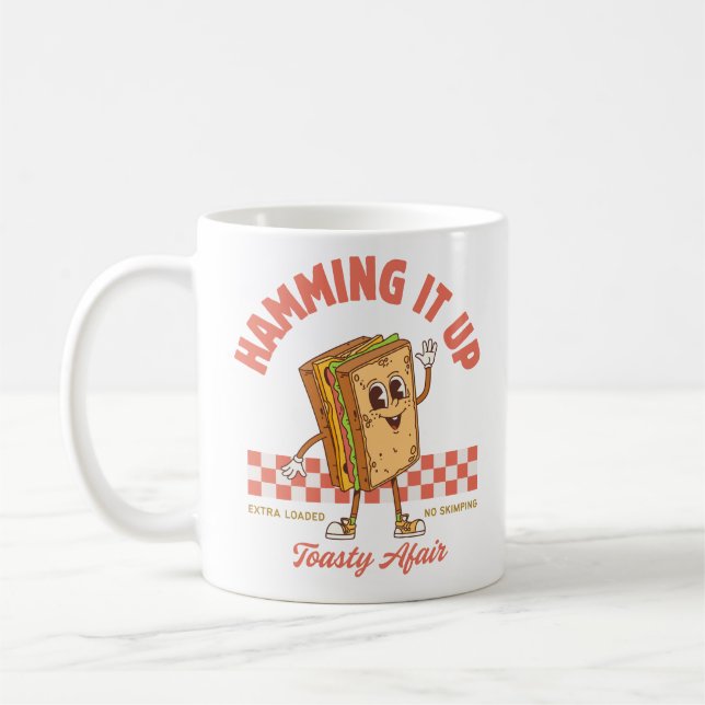 Ham Sandwich Cartoon Retro Diner Design Coffee Mug (Left)