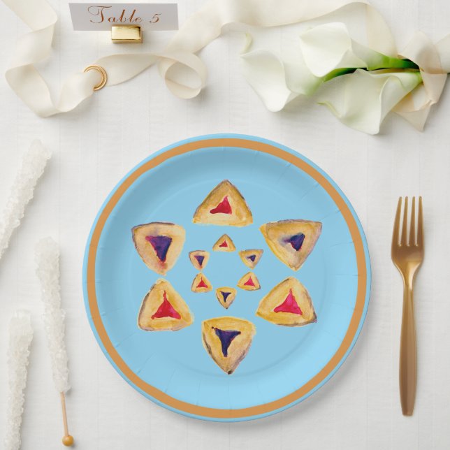 Hamantaschen Star Paper Plate for Purim (Wedding)