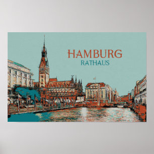 Hamburg City Hall District illustration Poster