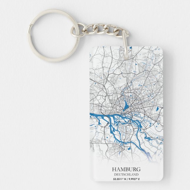 Hamburg Deutschland Germany City Map Coordinates Key Ring (Front)