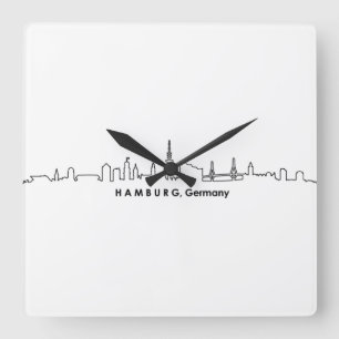 HAMBURG Elbe Germany City Skyline Silhouette Square Wall Clock