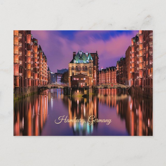 Hamburg, Germany at Night Postcard (Front)