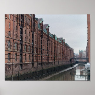 Hamburg Germany Canal Warehouses in Winter Poster