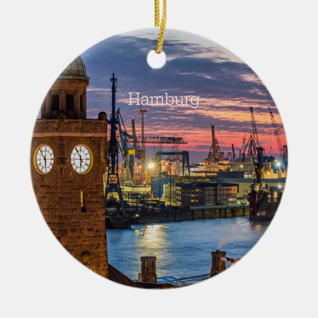 Hamburg, Germany panoramic view at twilight Ceramic Tree Decoration (Front)