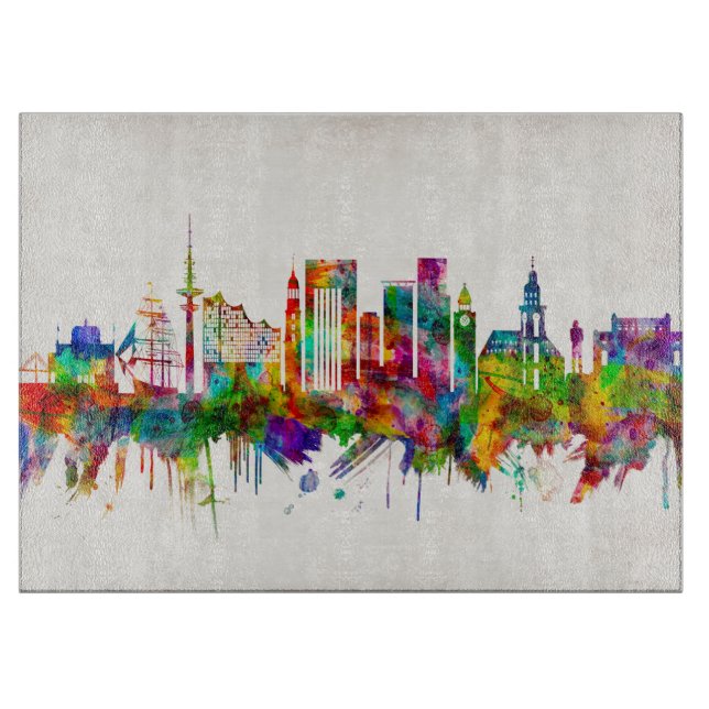 Hamburg Germany Skyline Cutting Board (Front)