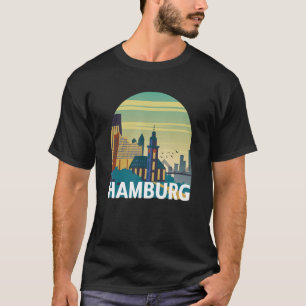 Hamburg Germany Skyline Silhouette Outline Sketch_ T-Shirt