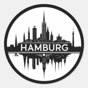 Hamburg Germany Skyline – Vintage Circle Cityscape Classic Round Sticker