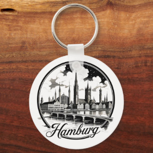 Hamburg Germany Skyline – Vintage Circle Cityscape Key Ring