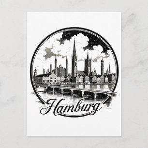 Hamburg Germany Skyline – Vintage Circle Sticker Postcard