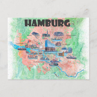 Hamburg Germany Travel Favourite Map Postcard