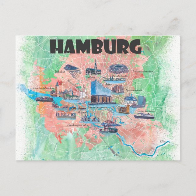 Hamburg Germany Travel Favourite Map  Postcard (Front)