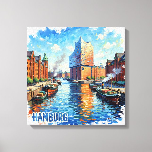 Hamburg Harbor Light Reflections Canvas Art (Front)