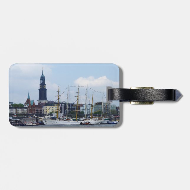 Hamburg Harbour Hafen Michel Deutschland Schiffe Luggage Tag (Back Horizontal)