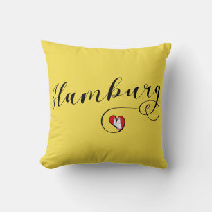 Hamburg Heart Throw Pillow,  Germany Cushion