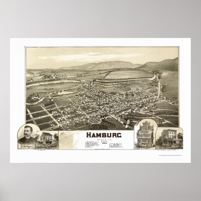 Hamburg, PA Panoramic Map - 1889 Poster (Front)