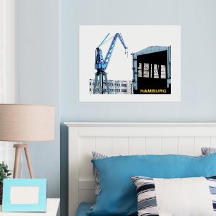 Hamburg Port Germany Dock Crane - Blue Pop Art - Foil Prints