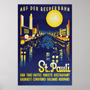 Hamburg Reeperbahn Vintage Travel Poster St Pauli