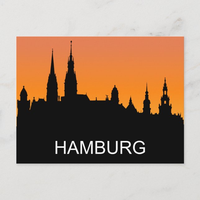 Hamburg silhouette, summer sunset, illustration postcard (Front)