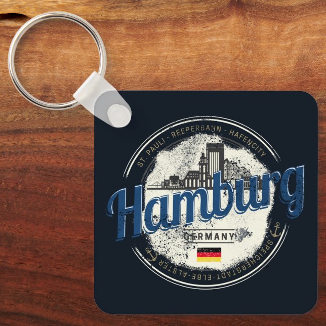 Hamburg Skyline Germany Vintage Holiday Souvenir Key Ring (Front)
