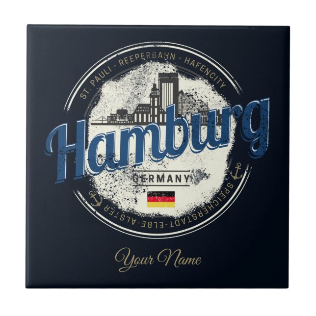 Hamburg Skyline Germany Vintage Holiday Souvenir Tile (Front)