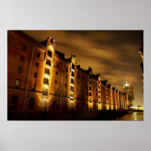 Hamburg - storage town at night poster