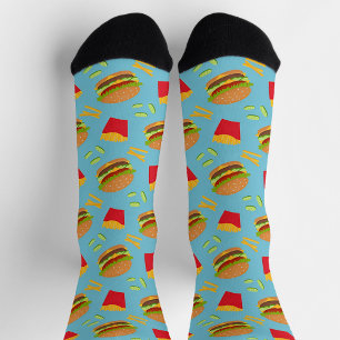 Hamburger and French Fries Art Happy Awareness  Socks