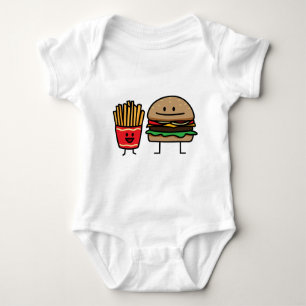 Hamburger and Fries fast food bun junk fried hot Baby Bodysuit