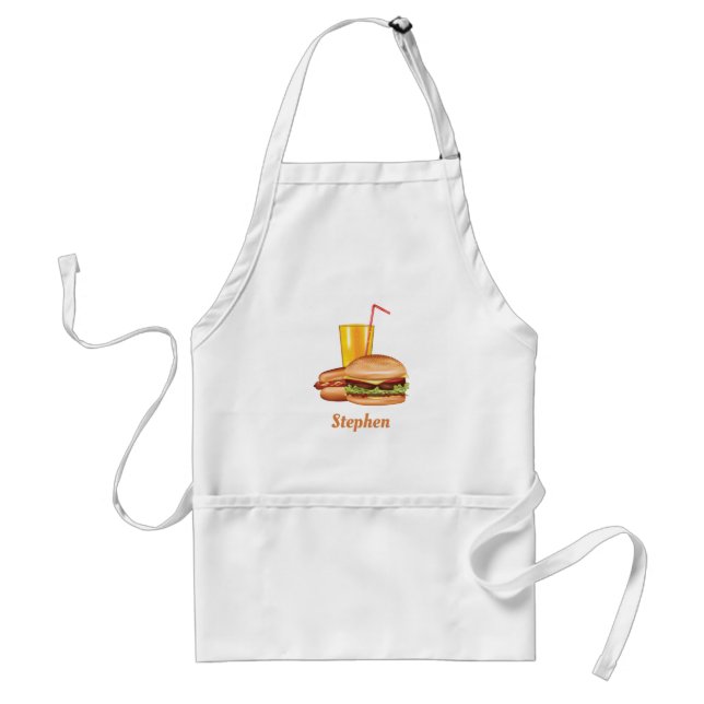 Hamburger And Hot Dog With Drink And Name Standard Apron (Front)